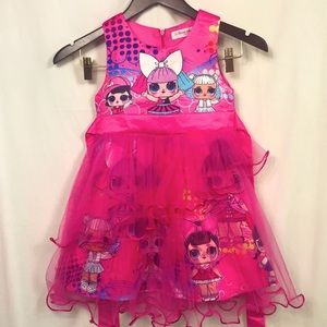 LOL Doll Girls Dress Pink Satin with Tulle Tie Sash Sleeveless